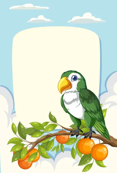 Цветной Попугай Сидящий Ветке Апельсинами — стоковый вектор