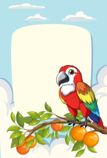 Живой Попугай Сидел Ветке Апельсинами — стоковый вектор