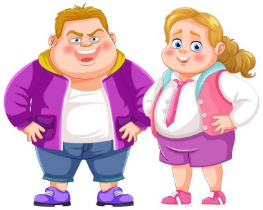 Sıradan giyinmiş iki mutlu çizgi film karakteri.