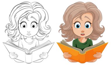 Hikayeye hayran bir kızın renkli vektörü