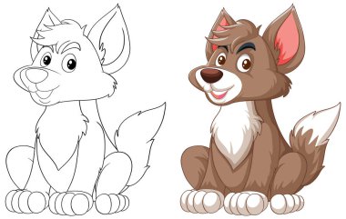 Bir köpeğin vektör çizimi, renkli ve çizgi sanatı.