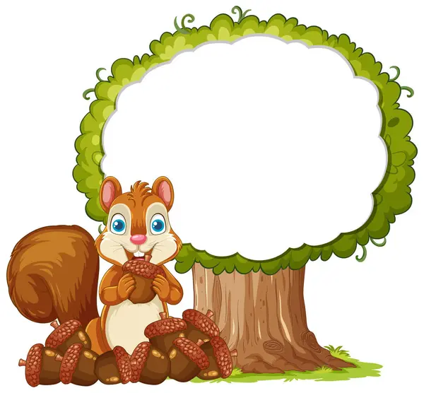 Ilustração Vetorial Esquilo Lado Uma Árvore — Vetor de Stock
