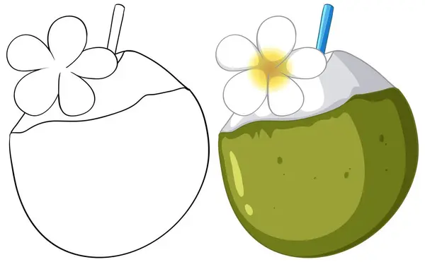 Graphique Vectoriel Une Boisson Noix Coco Avec Une Fleur — Image vectorielle