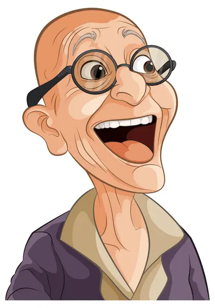 Vector Illustration Cheerful Bespectacled Senior Man — Stock Vector