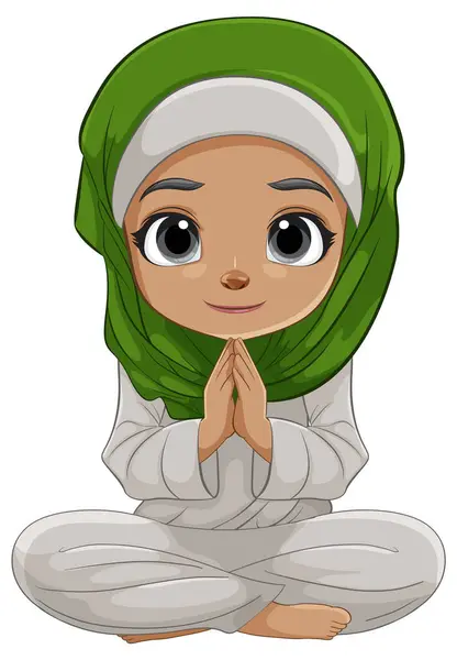 Karikatura Dívky Modlící Tradičním Oděvu — Stockový vektor
