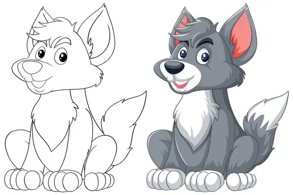 Vector Illustration Two Cartoon Dogs Colored Outlined — Stock Vector