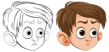 İki çizgi film çocuğu farklı duygular gösteriyor..