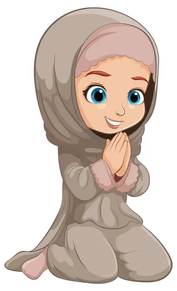 Caricature Enfant Heureux Portant Hijab — Image vectorielle