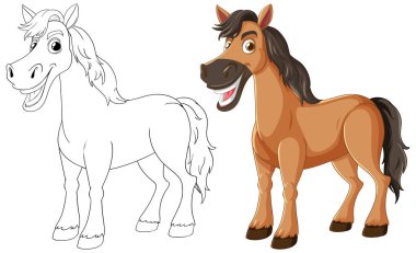 Renkli ve çizilmiş at çizimleri yan yana.