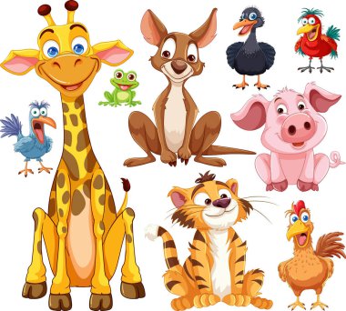 Sevimli, canlı hayvan çizgi film karakterleri koleksiyonu.