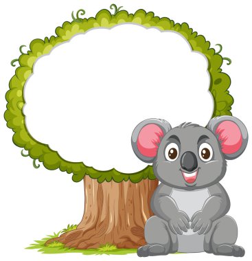 Boş alanı olan bir ağacın altında oturan sevimli koala.