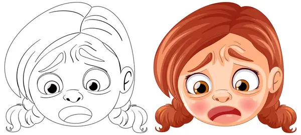 Två Tecknade Flickor Visar Oroliga Och Ledsna Känslor — Stock vektor