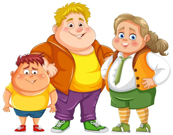 Colorful Vector Cheerful Cartoon Family — Stock Vector