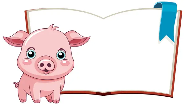 Adorable Piglet Cartoon Blank Book — Stock Vector