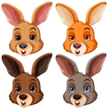 Tavşan kafalarının dört stilize vektör çizimi.