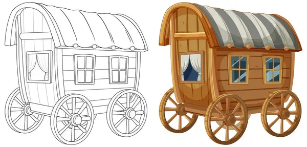 Colorful Vector Old Fashioned Wooden Wagon — Stock Vector
