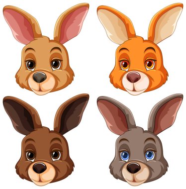 Farklı ifadelere sahip dört sevimli vektör tavşan..