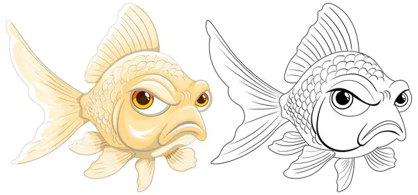 Color Black White Illustrations Grumpy Fish — Stock Vector