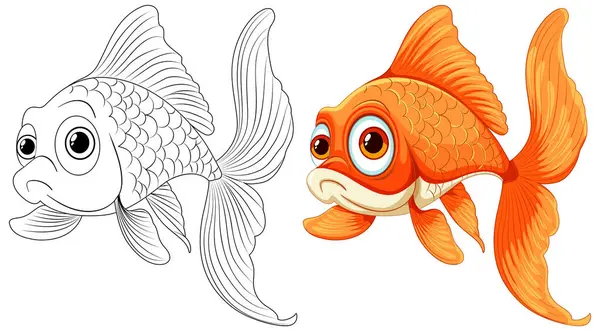 Black White Colored Goldfish Vector Art — Stock Vector