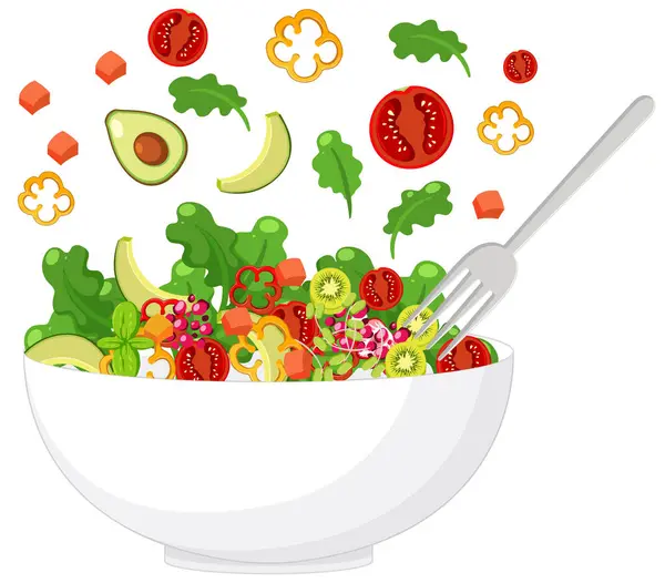 Salade Légumes Colorés Dans Bol Blanc Illustration — Image vectorielle