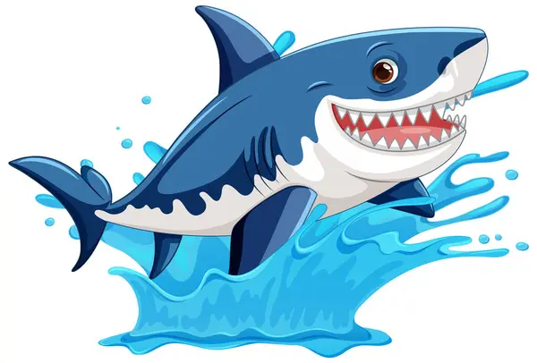 Vector Ilustración Tiburón Feliz Océano — Archivo Imágenes Vectoriales