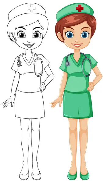 Vector Illustration Two Nurse Characters — Stock Vector