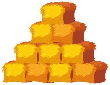 Düzgünce istiflenmiş saman balyalarının renkli vektörü.