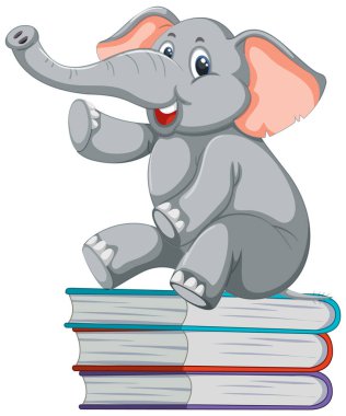 Neşeli çizgi film fili kitap okumaktan zevk alıyor..