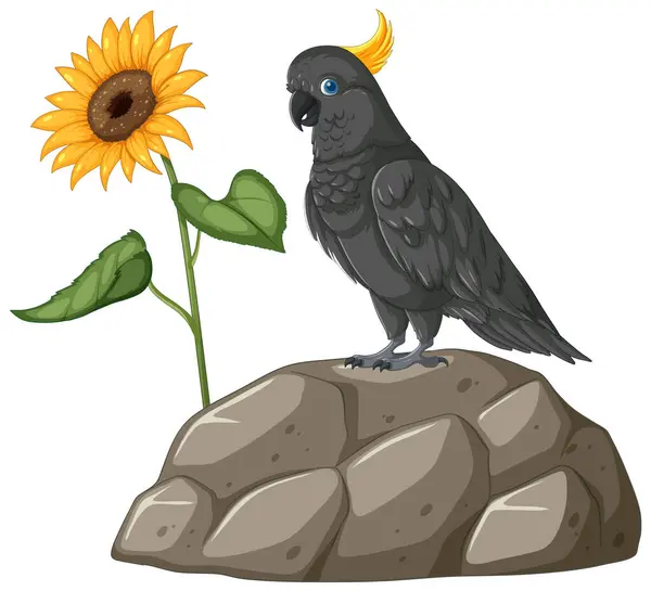 Illustration Cockatoo Blooming Sunflower — Stock Vector