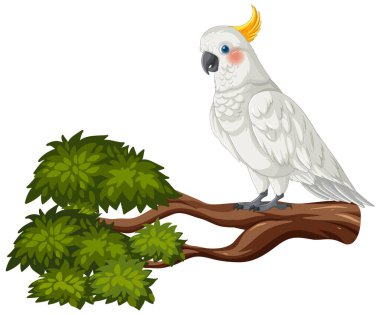 Yeşil bir dalda bir papağanın vektör çizimi.