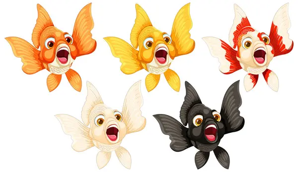 Five Cartoon Goldfish Various Expressions Stok Ilustrasi Bebas Royalti
