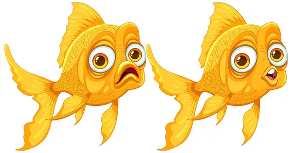 Two Cartoon Goldfish Vivid Expressions Stok Ilustrasi 