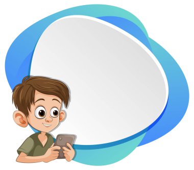 Çizgi filmci çocuk akıllı telefon kullanıyor, boş konuşma balonu