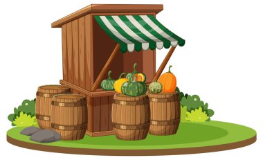 Sebzeli ahşap bir pazarın vektör çizimi