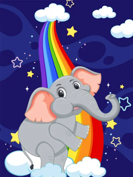 Cartoon Elephant Rainbow Starry Night Royalty Free Stock Vectors