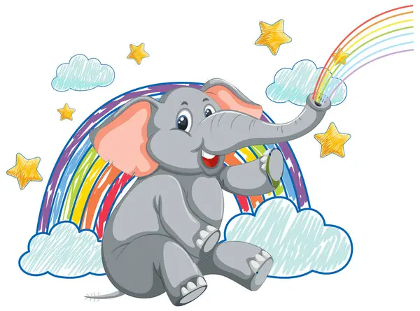 Cheerful Elephant Spraying Colorful Rainbow Royalty Free Stock Illustrations