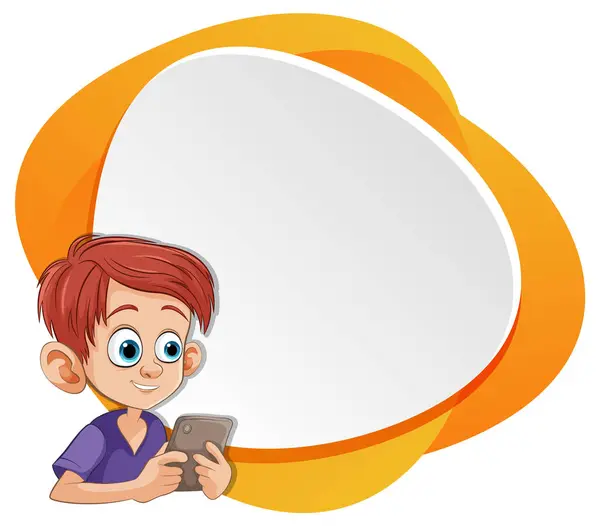 Cartoon Boy Using Smartphone Blank Bubble Vector Graphics