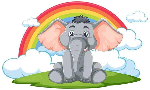 Cartoon Elephant Sitting Vibrant Rainbow Stock Vector