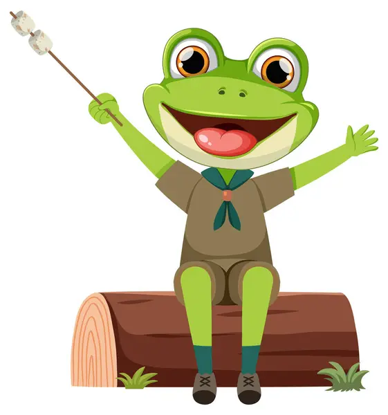 Frog Scout Enjoying Roasted Marshmallows Stock Illustration