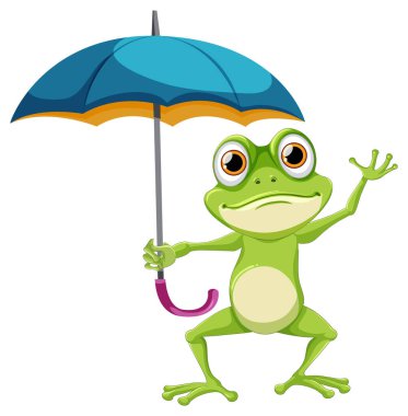 Renkli şemsiyeli neşeli kurbağa