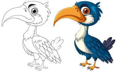 Renkli ve ana hatlı bir kuşun vektör illüstrasyonu