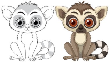 İki sevimli lemurun, biri renkli, biri özet.