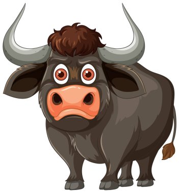 İfade eden gözleri ve boynuzları olan sevimli bufalolar.