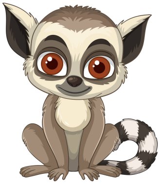 Kocaman gözleri ve çizgili kuyruğu olan sevimli lemur.