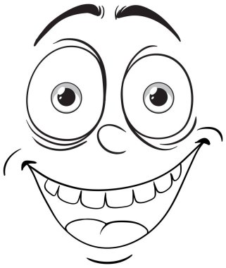 Gülümseyen yüz, geniş gözler ve sırıtış.