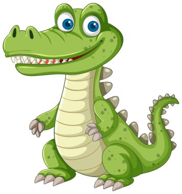 Gülümseyen yeşil timsah, büyük mavi gözlü.