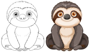 Adorable sloth in color and outline clipart