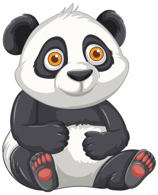 Kocaman gözleri olan sevimli panda oturuyor.