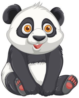 Kocaman gözleri olan sevimli panda mutlu mesut oturuyor.