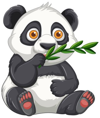 Yeşil bambu yiyen sevimli panda.